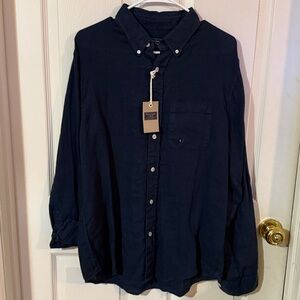 NWT Abercrombie & Fitch Men's Linen Navy Button-Up Shirt